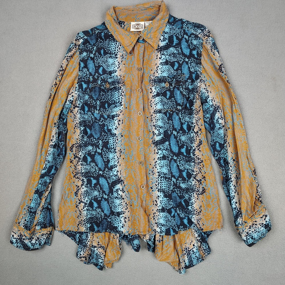 Vintage RODS Western Shirt Women Medium Long Sleeve Snake Tie Back Festival